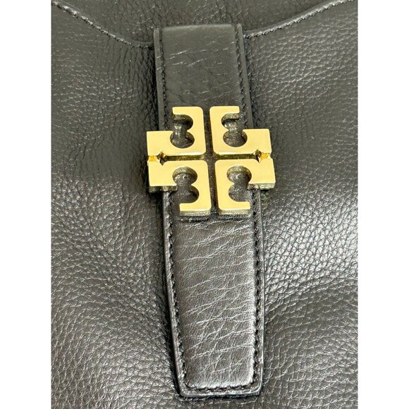 Tory Burch Meyer Plaque Pebbled Leather Tote Bag in Black - Picture 3 of 10
